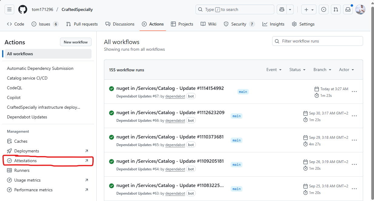 GitHub Attestations Tab